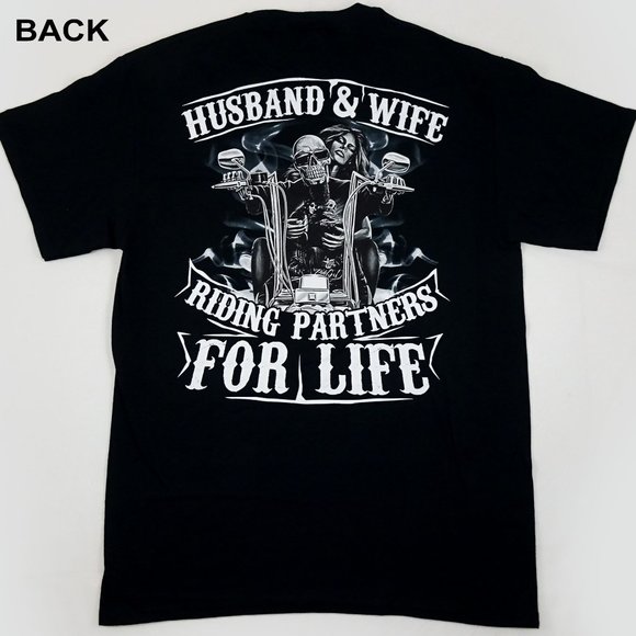 Husband & Wife Riding Partner for Life t-shirt Medium Black Biker M Motorcycle - Picture 2 of 7